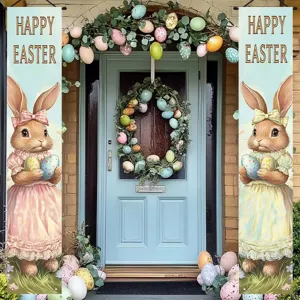 Festive Easter bunny porch banners with colorful eggs for outdoor holiday home decor