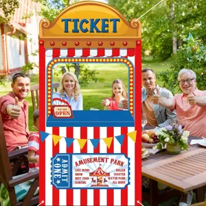 Circus ticket booth photo backdrop for carnival party decorations with hollow cutout design