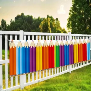 Bright rainbow pencil theme banner for school events and classroom decoration