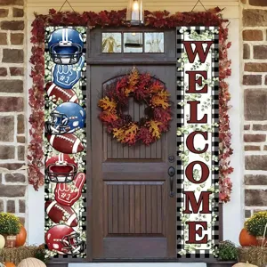 Decorative American football themed welcome door banners for fall porch and party decor