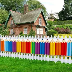 Colorful rainbow pencil theme banner for back-to-school campus event decoration on white fence