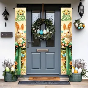 Striscioni decorativi per porta con coniglio pasquale e fiori per l'ingresso festivo