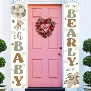 Oh Baby and We Can Bearly Wait themed baby shower door banners for festive home decoration