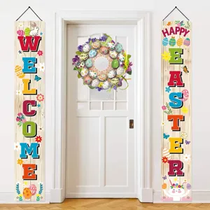 Easter porch banners with rabbit and egg elements for festive home door decor.