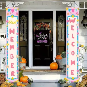Decorative pink New Member Welcome porch banners for baby shower or club party events