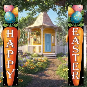 Easter porch banner set with orange carrot and egg design for holiday decoration