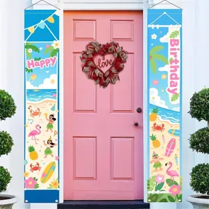 Pancarta de Puerta de Cumpleaños de Playa Hawaiana Paño Colgante de Poliéster Decoraciones de Fiesta Tropical de Verano Letrero de Porche
