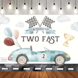 Fondo de fotografía de coche de carreras en acuarela para decoración de 2º cumpleaños