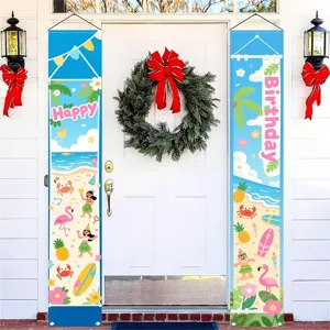 Juego de dos pancartas de puerta de cumpleaños playa hawaiana para decoraciones verano