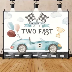 Fondo de fotografía de coche de carreras acuarela para fiesta de 2º cumpleaños de bebé
