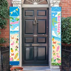 Pancartas de puerta de cumpleaños con tema de playa hawaiana para fiestas infantiles