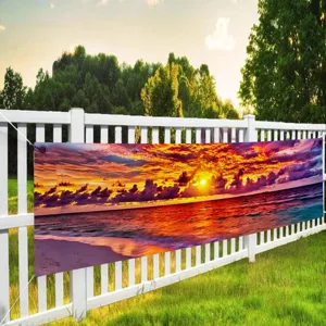 Vibrant sunset beach themed outdoor banner for garden fence and party decoration