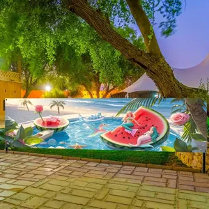 Levendige watermeloen zeemeermin zwembadfeest banner voor zomerse buiten tuindecoratie