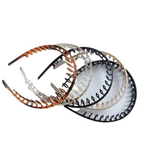 Set of four non-slip tooth comb headbands in tortoiseshell, clear, black and beige
