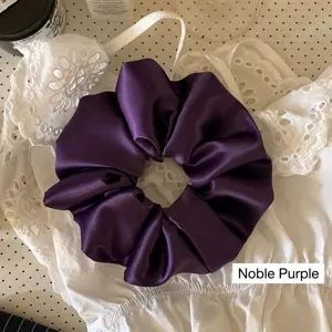 Elegant deep purple satin large scrunchie hair tie for women stylish hair styling