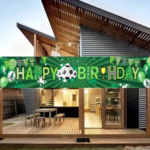 Football Soccer Theme Birthday Party Banner Goal Trophy Pattern Green Backdrop Large Hanging Flag For Kids Birthday Decoration