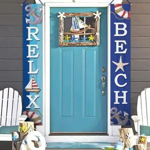Summer Beach Nautical Porch Sign Banner Nautical Anchor Sailboat Starfish Decorative Hanging Flags Relax Beach Outdoor Banner
