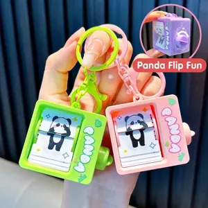 Cute Panda Flip Page Animation Keychain Plastic Bag Pendant Car Key Ring For Students Kids Gift
