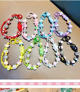Handmade colorful beaded bear phone chains and keychains with various cute pastel designs