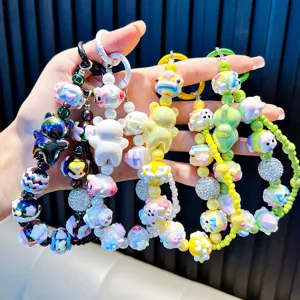 Handmade colorful beaded bear phone strap and keychain accessory for bags