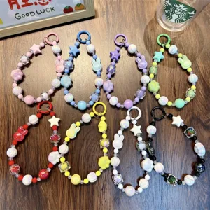 Handmade colorful beaded phone straps with cute rabbit and star charms set