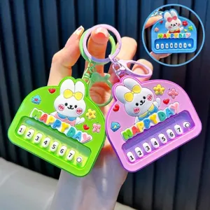 Cute Cartoon Rabbit Piano Keychain Mini Electronic Organ Keyring For Bag Pendant Car Accessories Toy Gift For Kids And Women