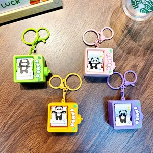 Set of cute colorful panda flip animation machine keychains for bag decor
