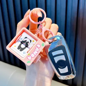 Cute pink panda flip-book animation keychain toy perfect for bags and car keys decoration