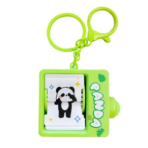 Cute green panda flip animation machine keychain toy for student bags and car keys
