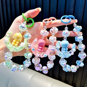 Colorful handmade beaded moon girl keychain set for bags and phones with cute pendants