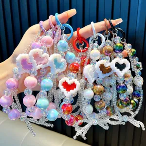 Ensemble de bijoux de téléphone en perles coeur pixel et porte-clés faits à la main