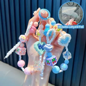 Handmade Beaded Phone Chain Pixel Heart Building Block Keychain Cute Cartoon Backpack Charm For Women Student Gift