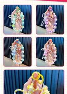 Detailed view of cute colorful beaded bear phone charms available in five pastel colors
