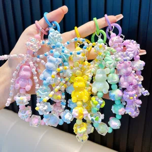 Colorful handmade beaded bear charms for phone and bag accessories in pastel colors