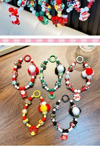 Festive Christmas beaded phone charms featuring Santa Claus and snowman designs.
