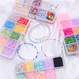DIY seed bead jewelry kit with alphabet beads and colorful storage organizer boxes