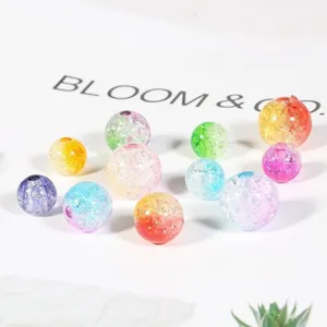 Detailed close-up of colorful iridescent crackle acrylic beads for DIY jewelry making.