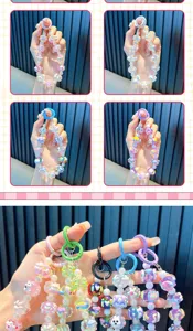 Detailed view of colorful hand-painted beaded phone chains with cute heart and animal charms
