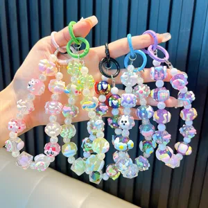 Hand-painted colorful beaded phone charms and cute heart keychains for girls' bags