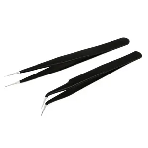Professional anti-static stainless steel tweezers set with straight and curved tips for DIY