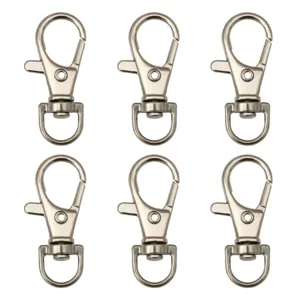 Set of six silver alloy lobster clasps with 360-degree swivel base for DIY keychains