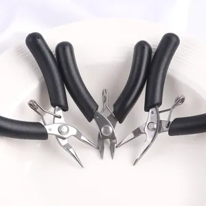 Mini Stainless Steel Jewelry Pliers For Handmade DIY Craft Tools Round Nose Needle Nose Bent Nose Side Cutters Black Matte Handle Jewelry Making Supplies