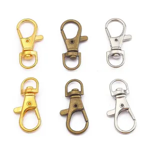 Set of alloy lobster clasps in gold, silver and bronze for DIY keychain making