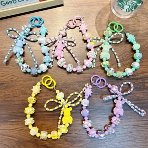 Colorful dopamine style beaded bear phone chain and handmade bag charm accessory