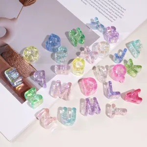 Detail of colorful iridescent acrylic alphabet beads for DIY jewelry making crafts