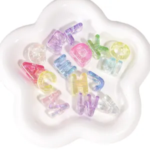 Colorful iridescent acrylic alphabet beads for DIY jewelry making and phone chain crafts.