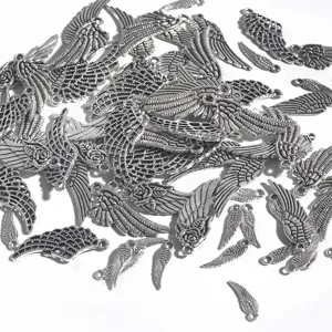 Collection of antique silver angel wing alloy charms for creative DIY jewelry making projects