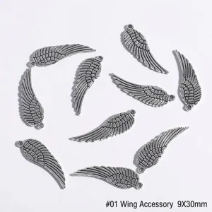 Antique silver alloy angel wing charms for DIY jewelry necklace making 9x30mm 10pcs