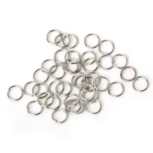 Macro view showing silver metal open jump rings for DIY jewelry making and connectors