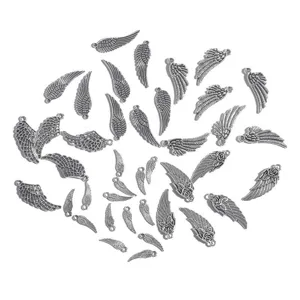Bulk collection of silver alloy angel wing charms for DIY jewelry making